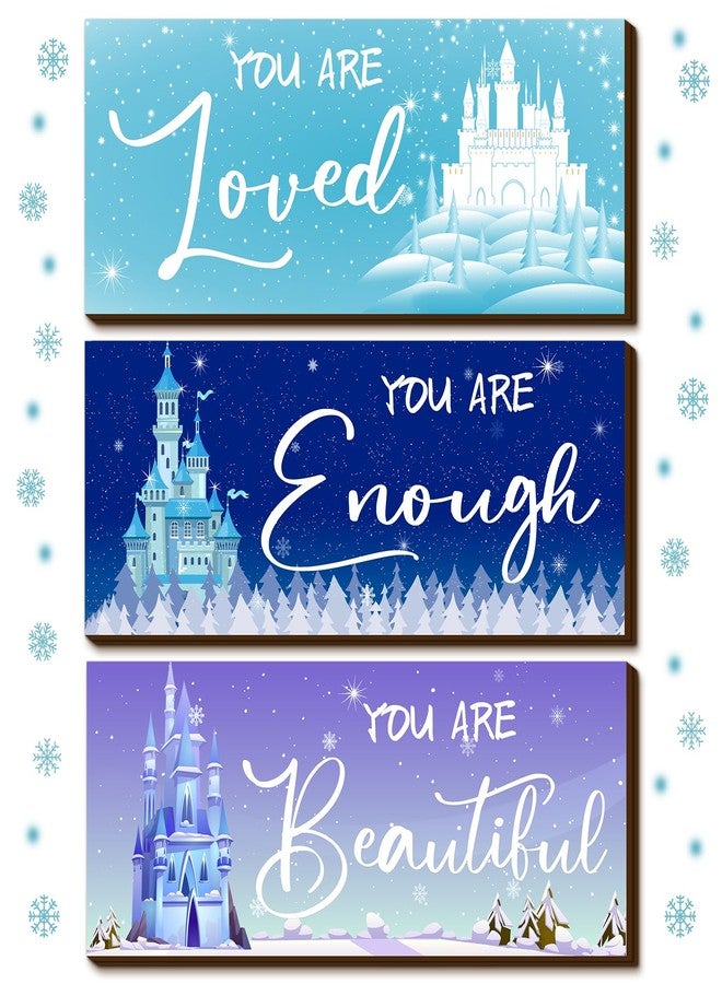 RattanView 3 Pcs Winter Wooden Hanging Wall Art Snowflake Positive Quotes Castle Wall Art Prints Blue Inspirational Word Sign Decors Gift for Bedroom Women Room Bathroom (9.84 x 3.94 Inch) - Image 3